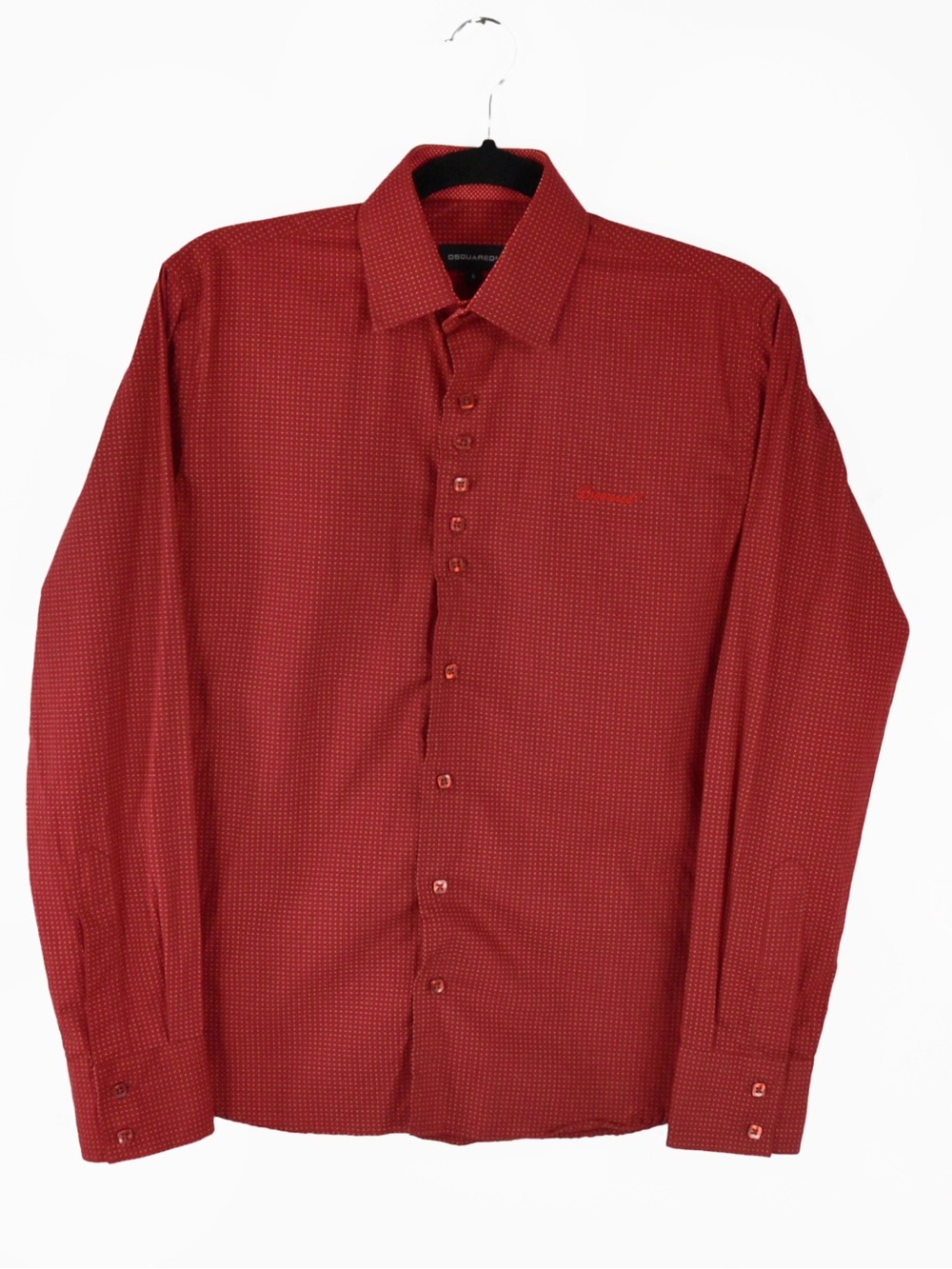 Dsquared2 Crimson Red Micro Polka Dot Button Down Shirt Top